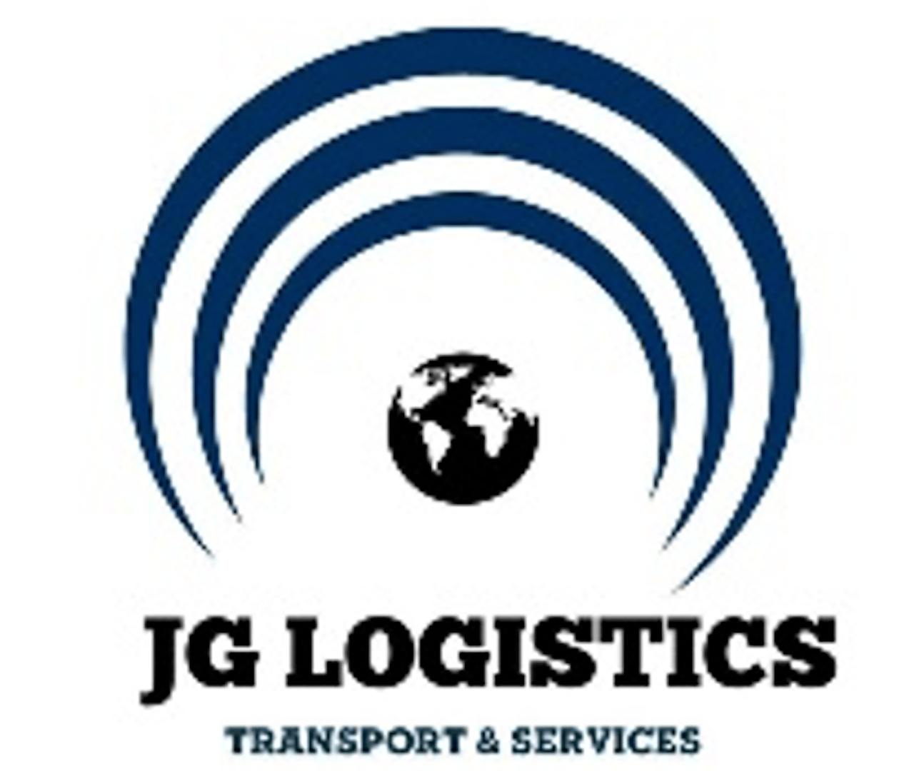 Logo of JG Logistics featuring a globe and arching lines above the text 'JG Logistics Transport & Services'.