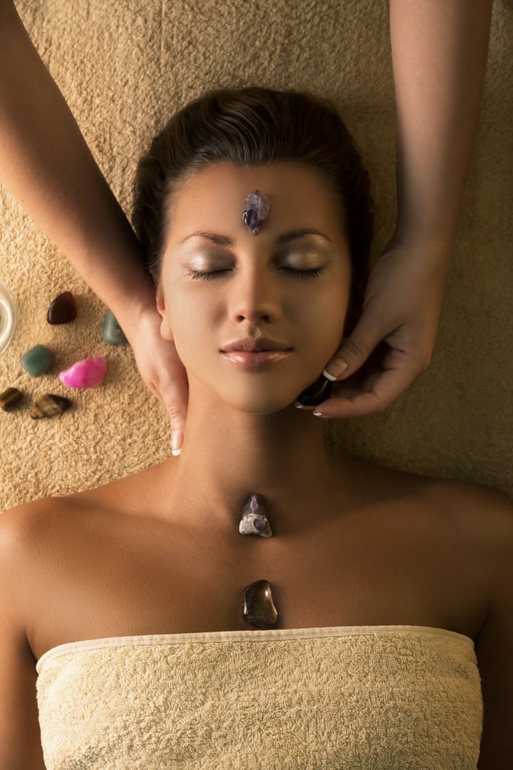 Massage with special chakra-stones. Luxury addition to the traditional hot stone therapy.