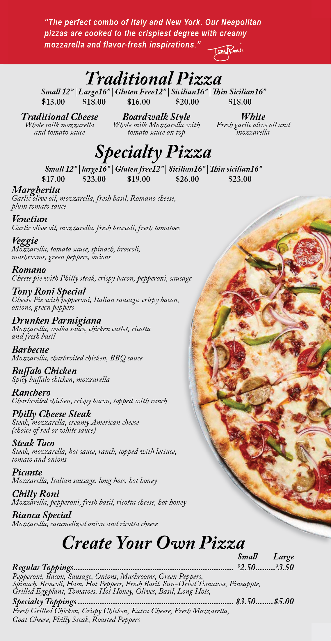 Tony Roni's Menu Panel 3