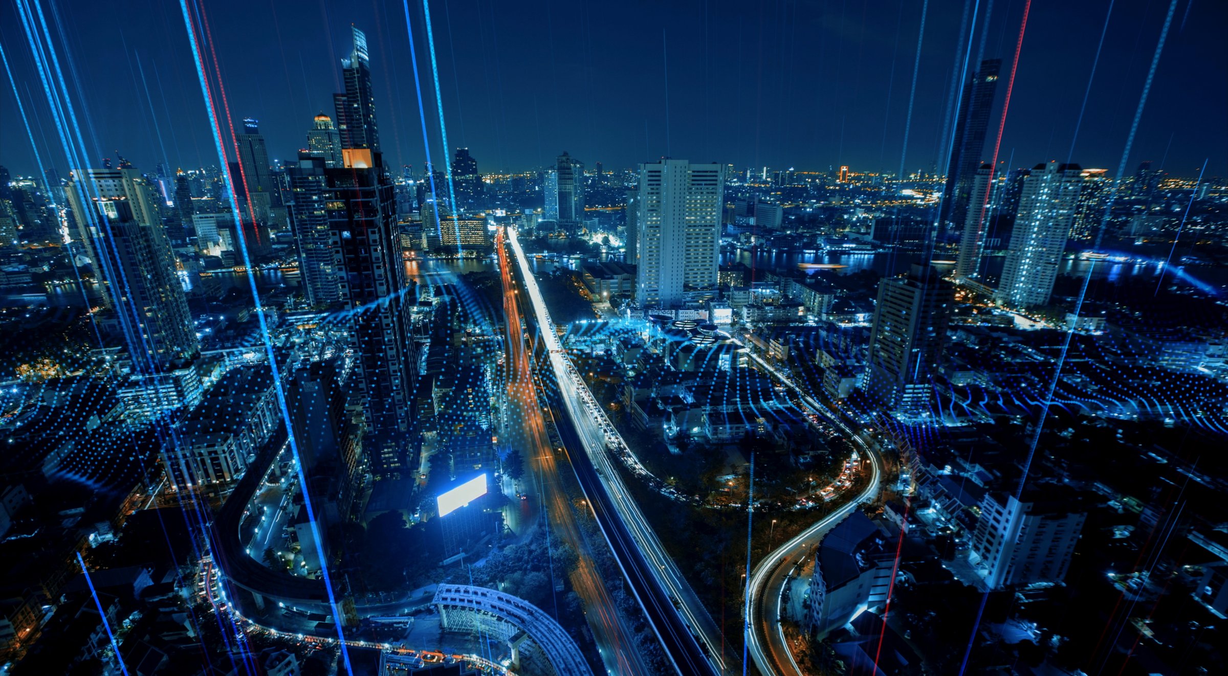 Smart city and abstract line and dot connect with gradient line design , big data connection technology concept. 3d render,
Technology, Connection, City, Data, Computer Network