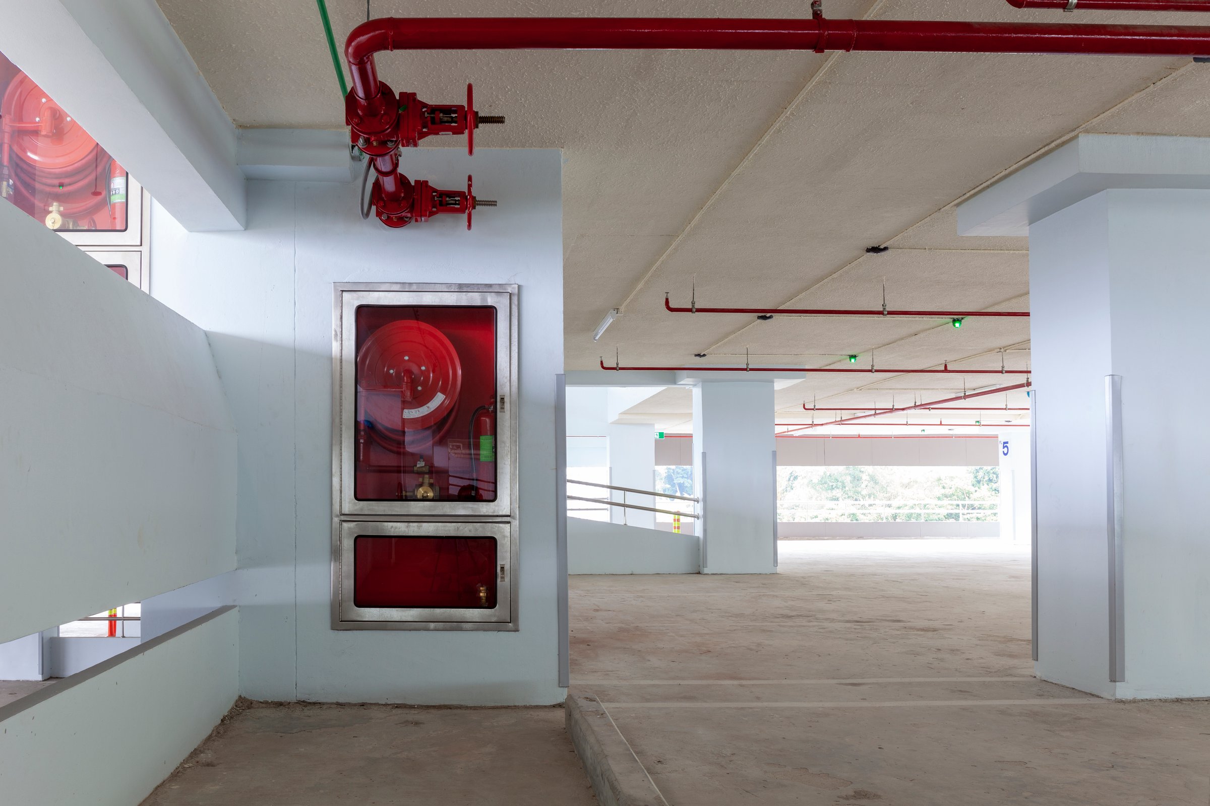 Fire safety equipment in the box in industrial building,parking garage.