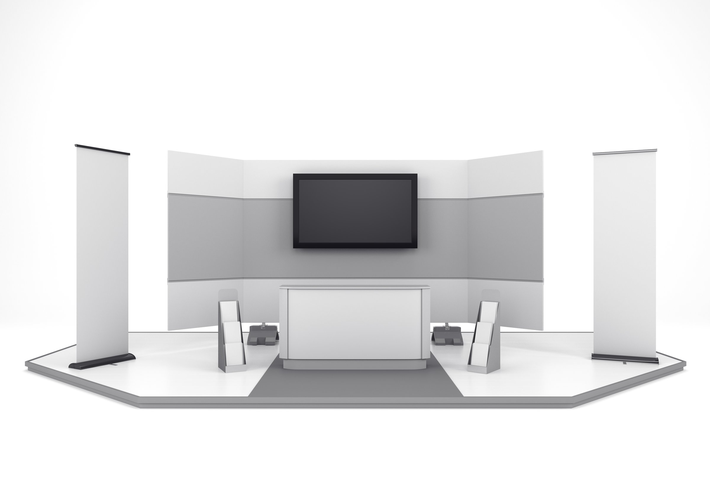 white booth or stall with banners isolated on white