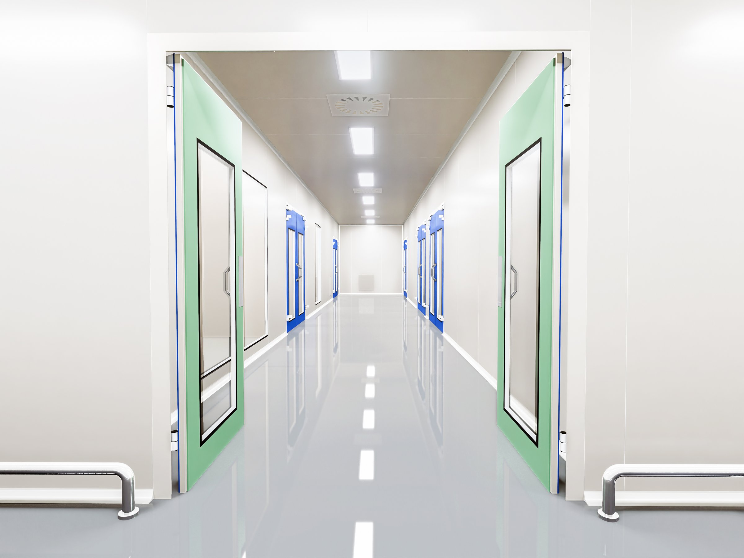 3d Rendering empty Clean room corridor pharmaceutical plant