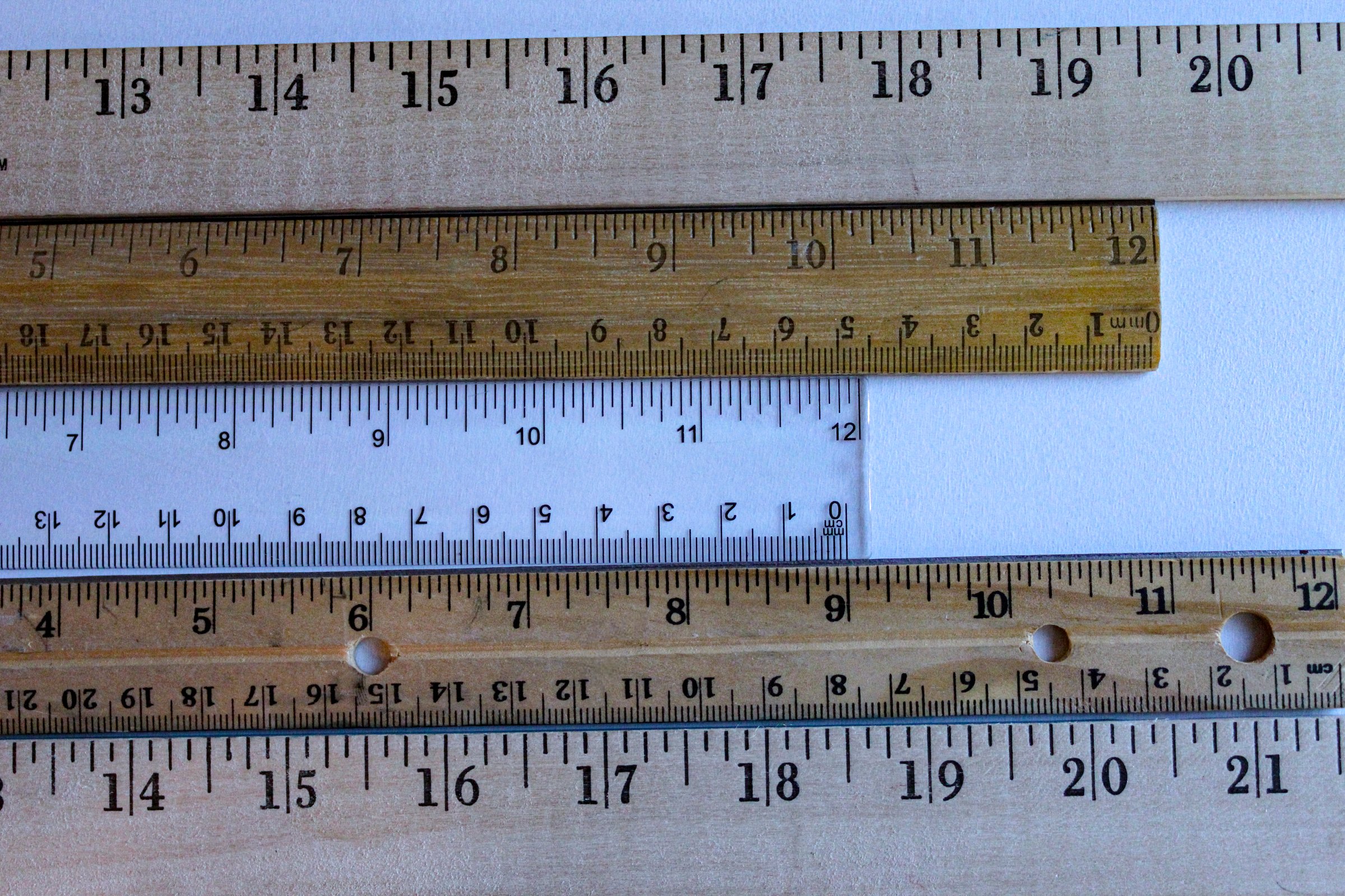 arrangement of rulers at different lengths.  math, geometry, engineering, equity, equality, measurement, abstract concept, background.