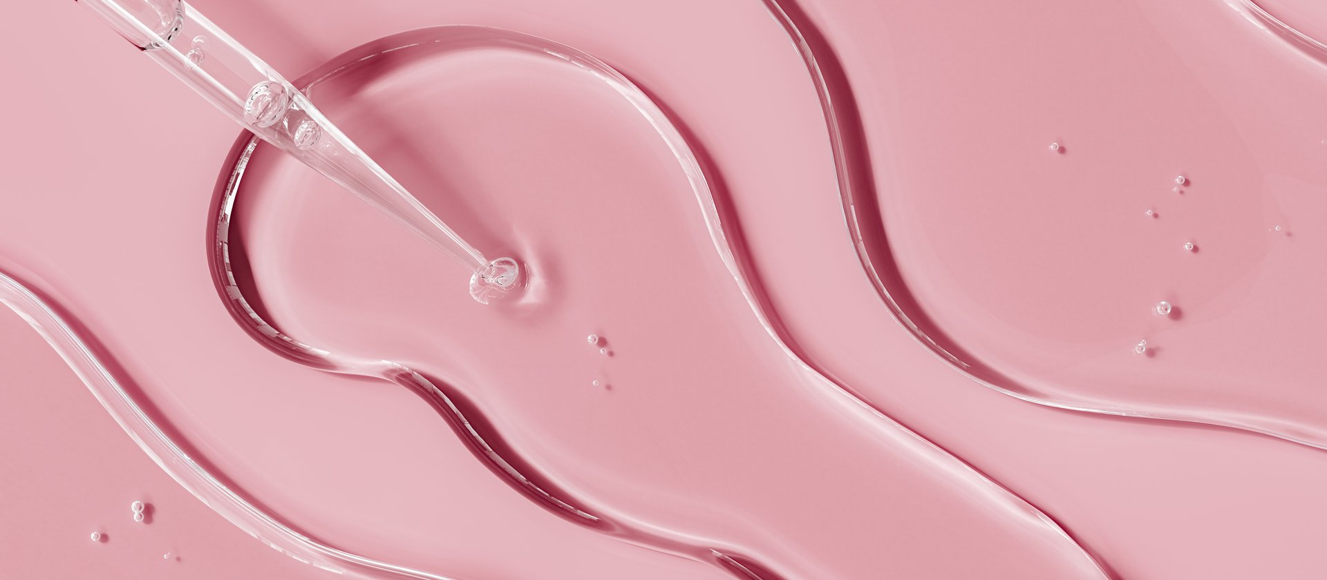 Close-up of liquid serum or oil dispensed from a dropper.  Skincare or wellness organic product showcase. 3d rendering.