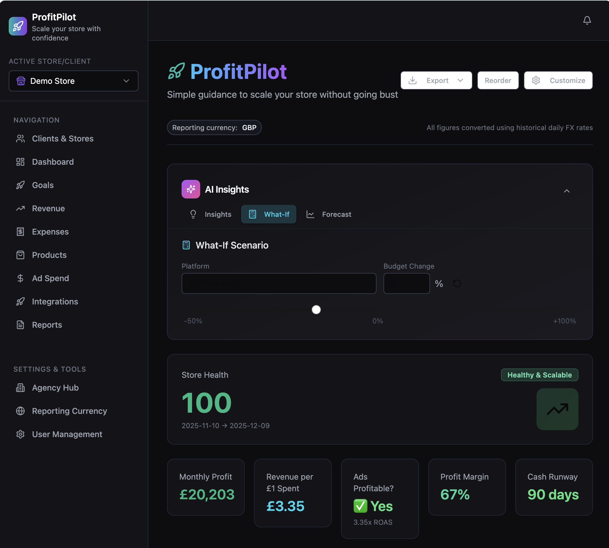 ProfitPilot revenue and expenses breakdown showing detailed cost analysis