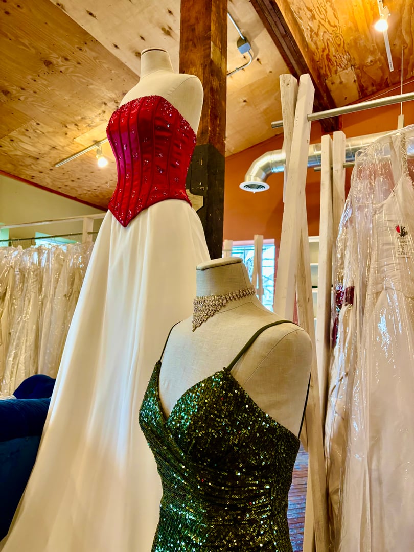 Bridal boutique interior with wedding dresses