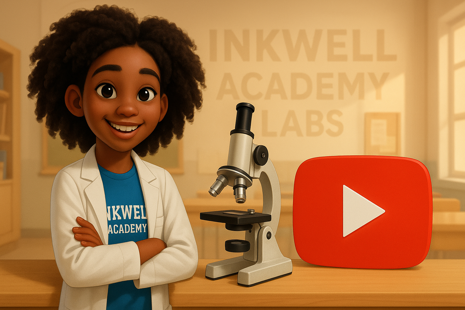 Inkwell Academy science experiment video thumbnail showing laboratory equipment and educational content