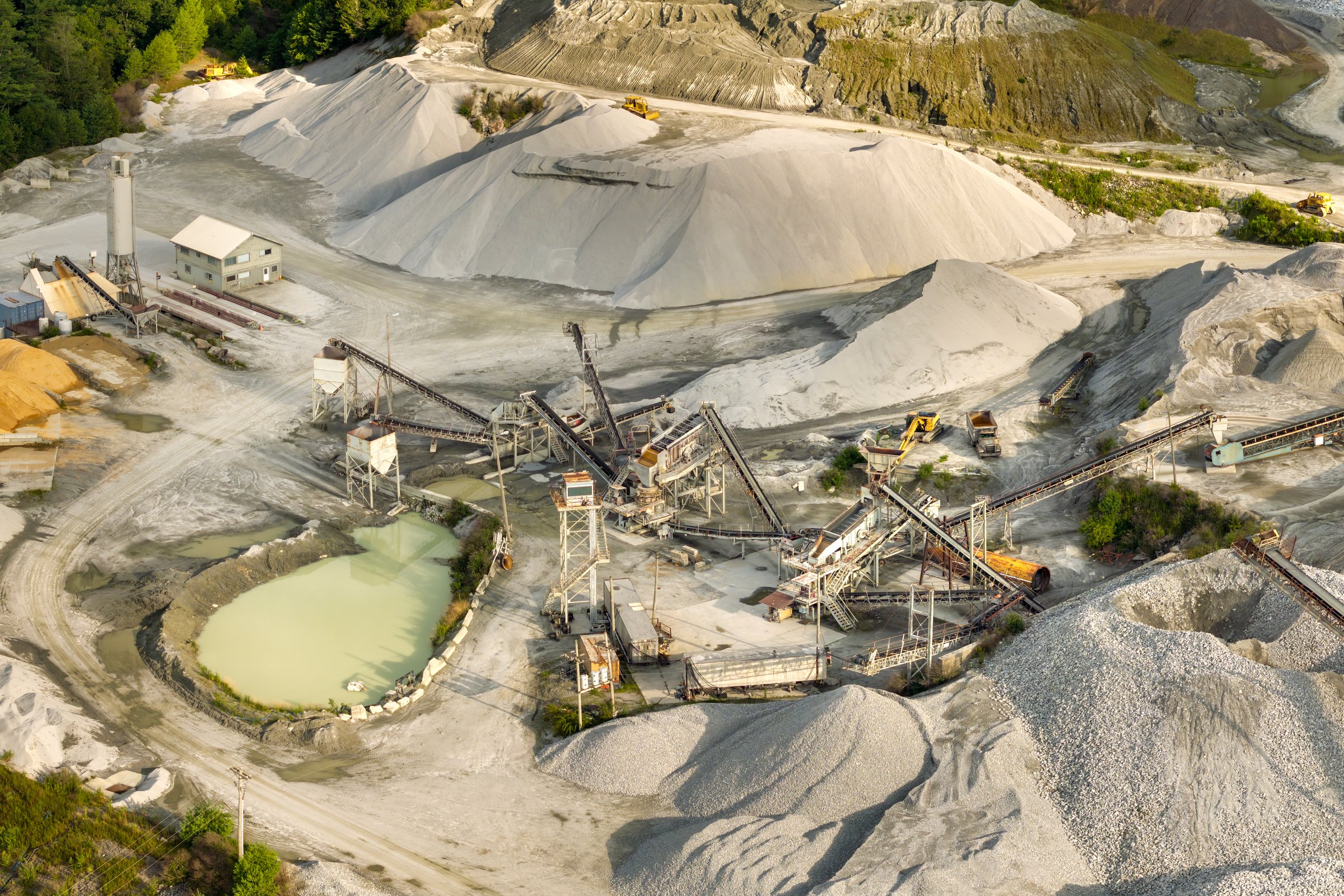 Limestone quarry at industrial open-pit mining site In North Carolina Appalachians, USA.