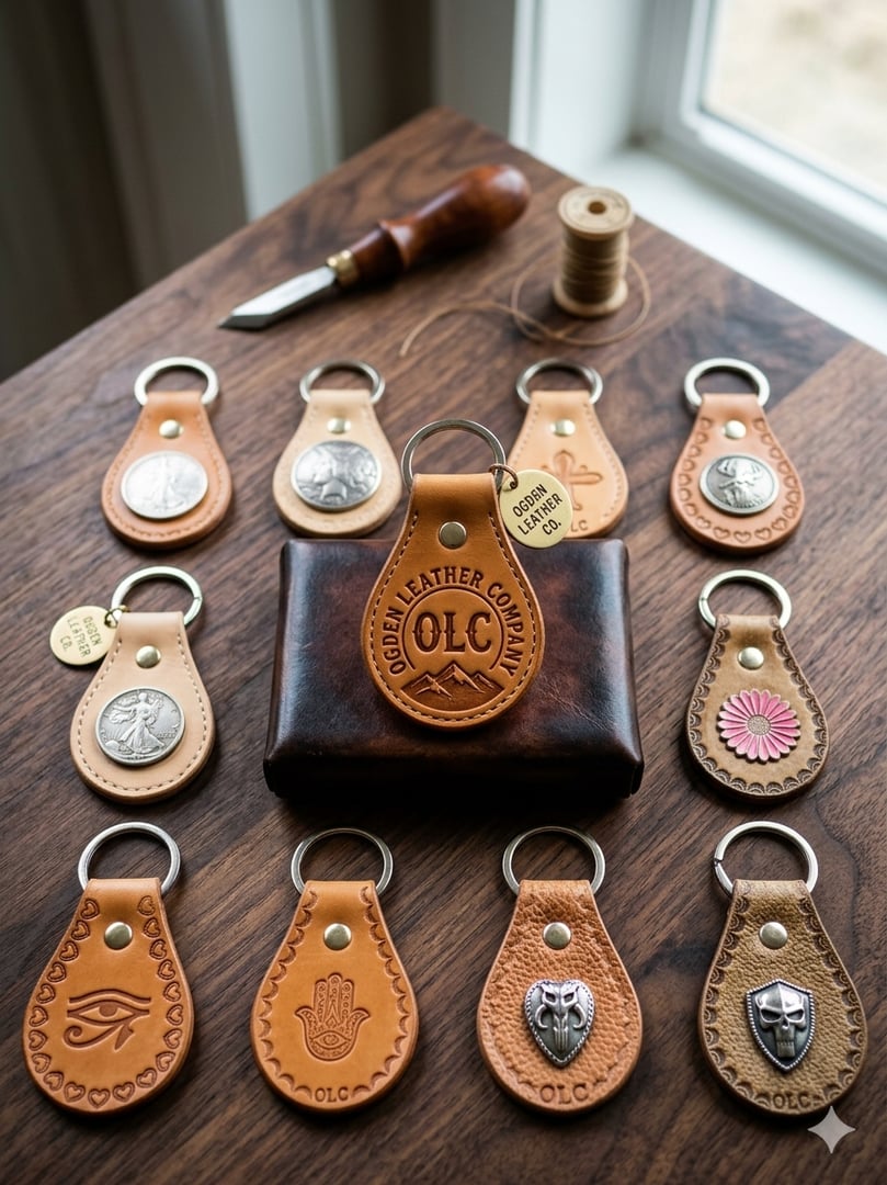 Handcrafted leather keychains by Ogden Leather Company