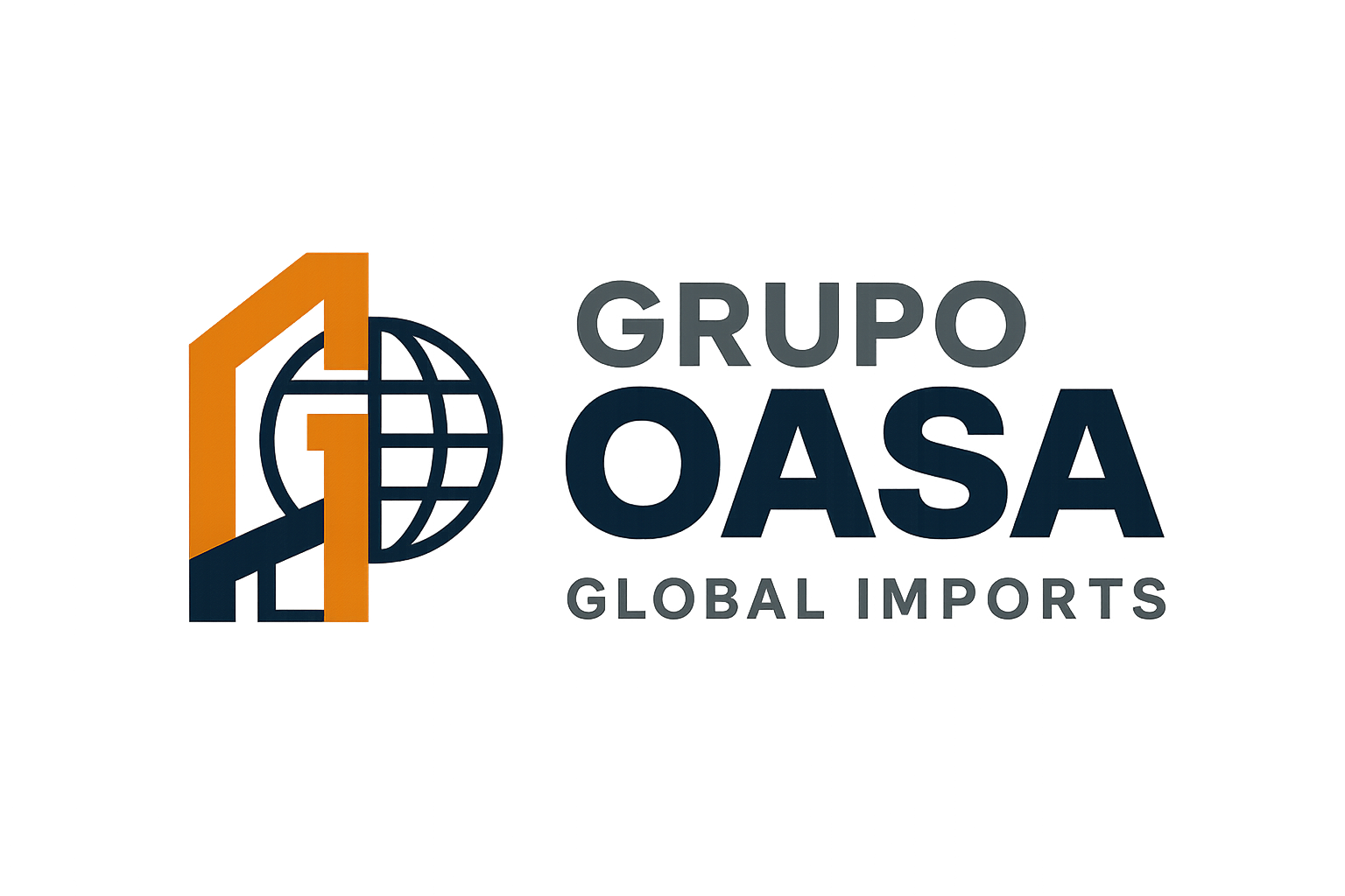 Logo of Grupo OASA Global Imports with an orange stylized building and globe design on a dark background.