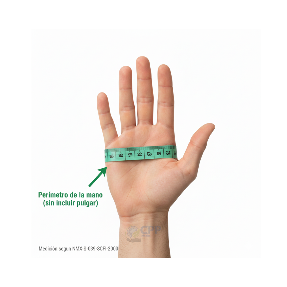 Medición del perímetro de la mano sin incluir el pulgar según norma NMX-S-039-SCFI-2000