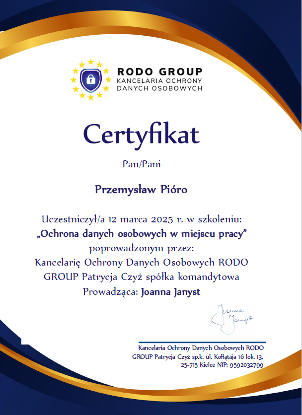 Klauzula informacyjna RODO - Przemysław Pióro