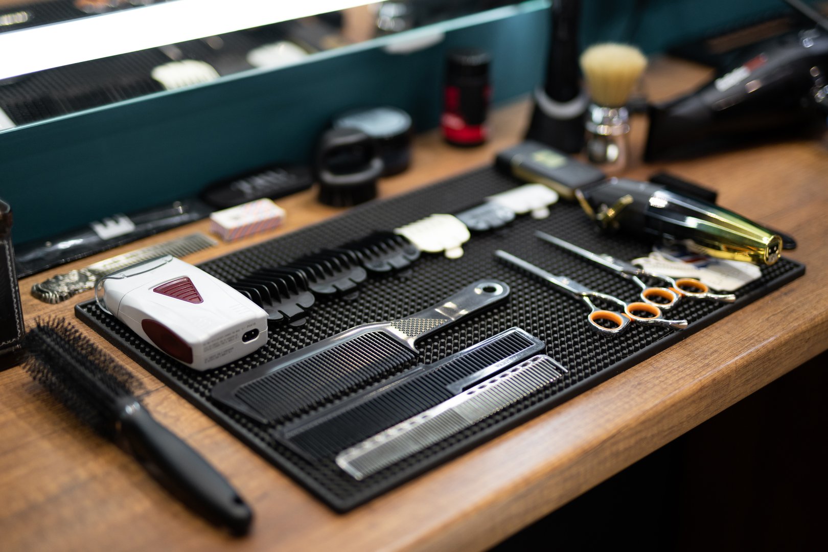 Professional barber tools in men's barbershop
