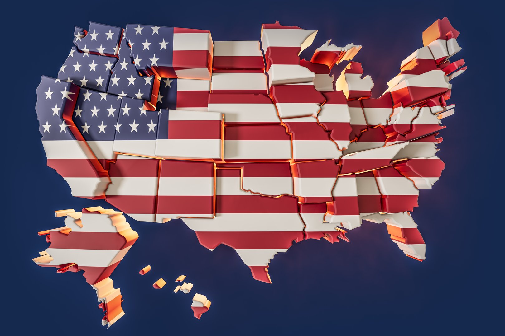 United States Map Offset States 3D Render