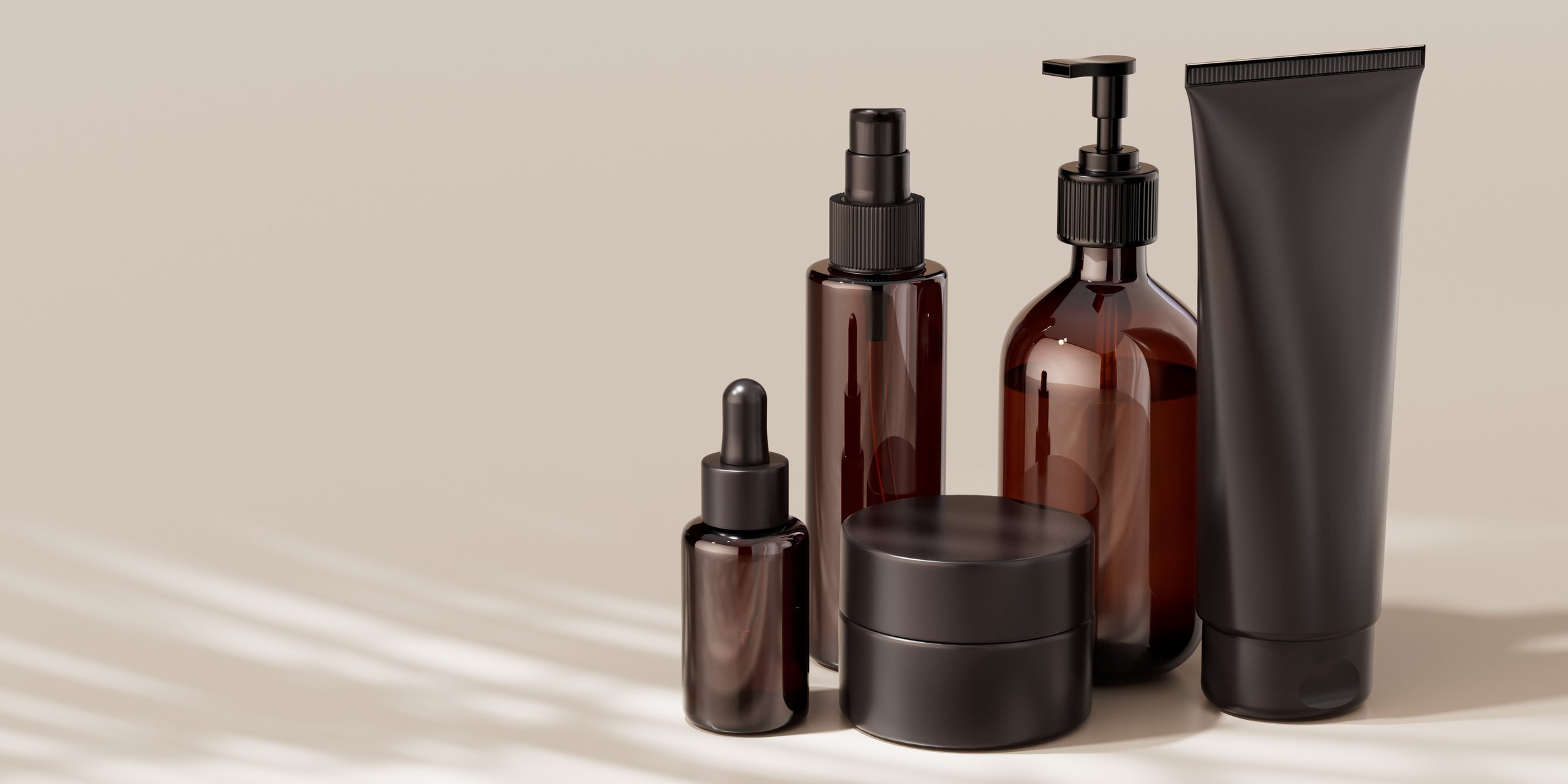 cosmetics packaging mockup. 3D rendering beauty product background. Skin care guide concept