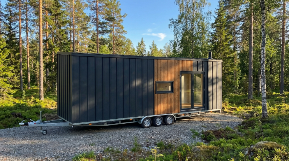 The Zeally Bay Link family-sized modular tiny home exterior featuring contemporary design with large windows and modern finishes