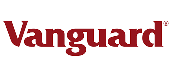Vanguard logo with the brand name in bold, maroon-colored serif typography on a white background.