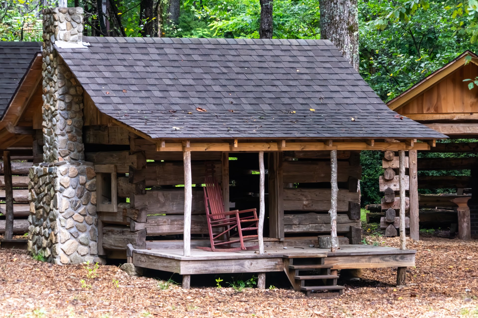 A log cabin being restored