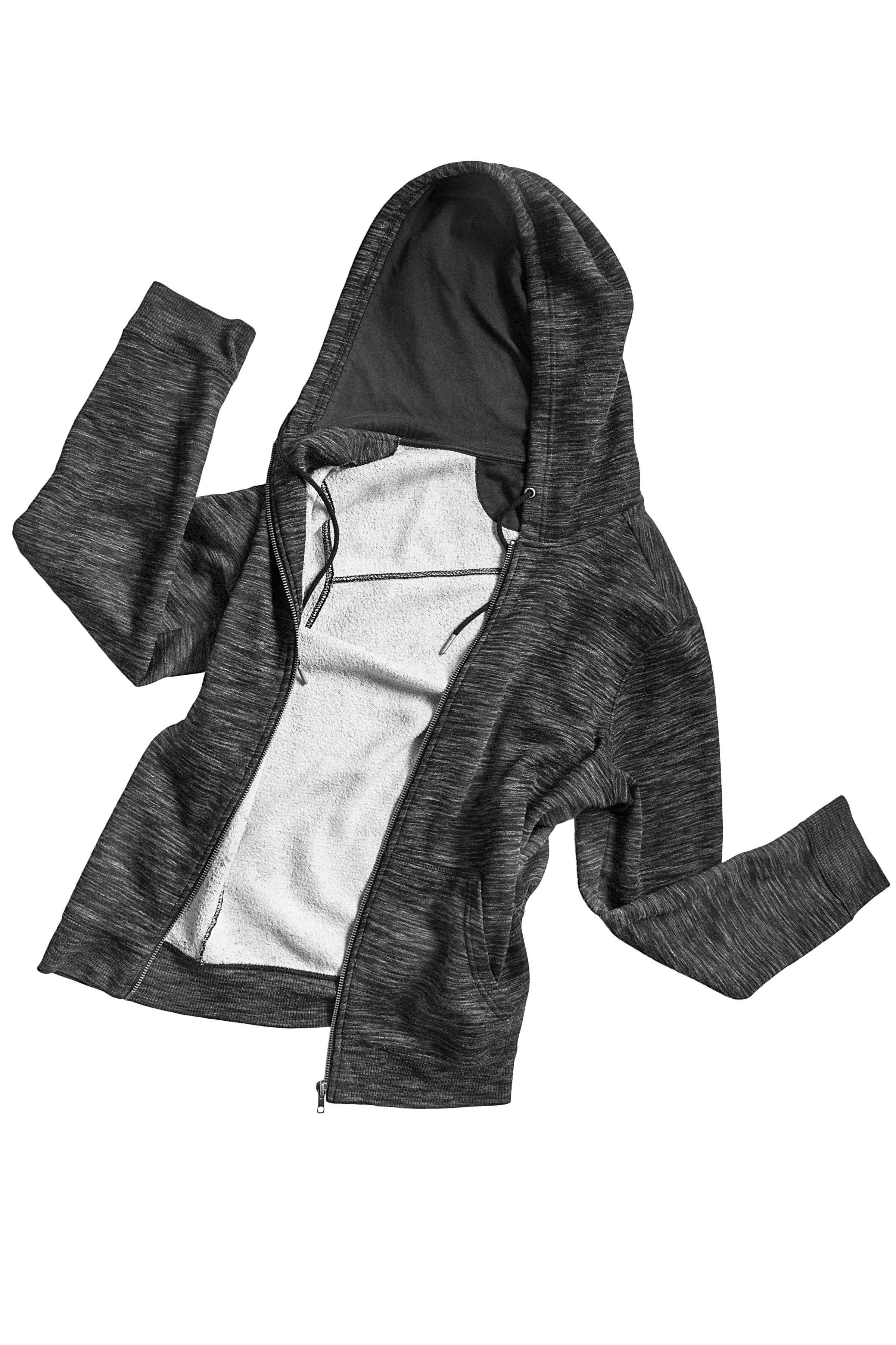 Black melange fabric unzipped sport jacket isolated on white background