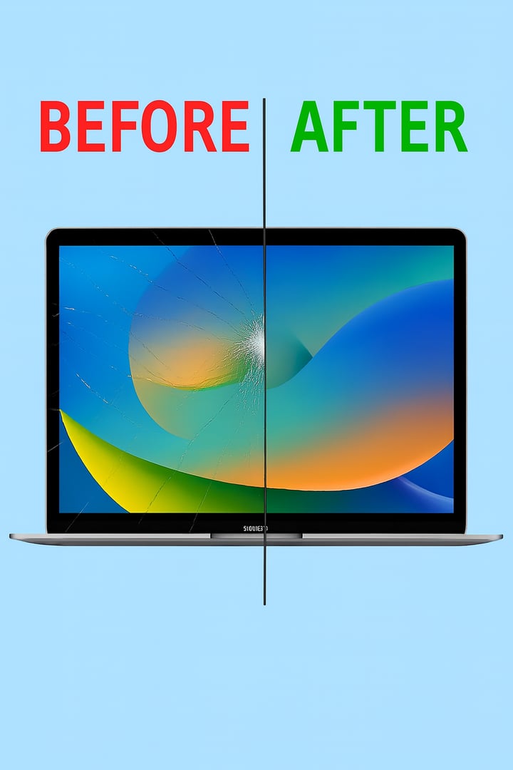 Laptop screen repair before and after comparison