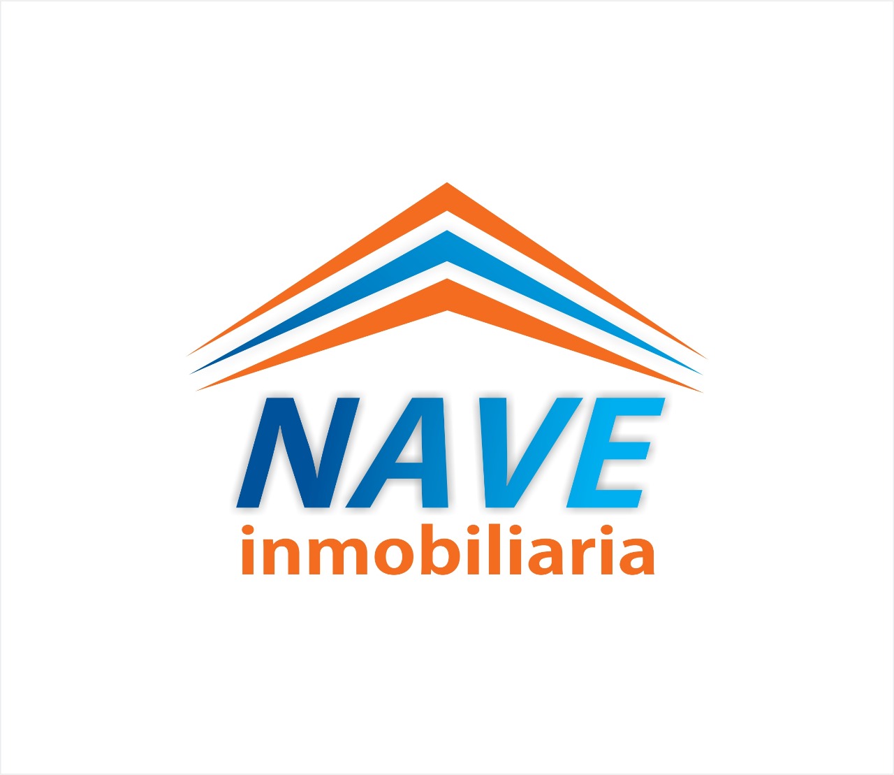 Logo with the text 'NAVE inmobiliaria' and stylized roof design in orange and blue above the text.
