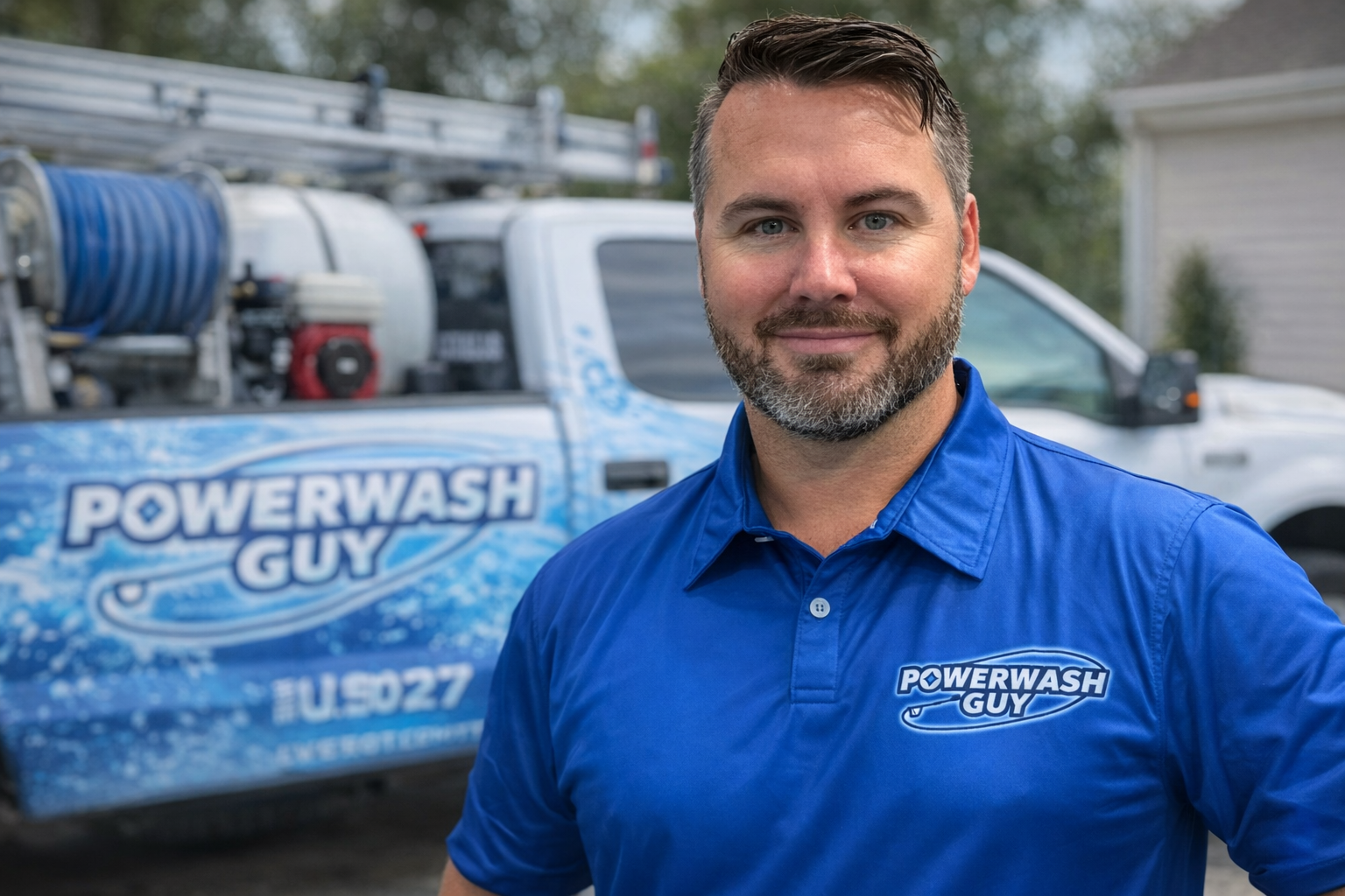 Mike, founder of Powerwash Guy, performing professional pressure washing