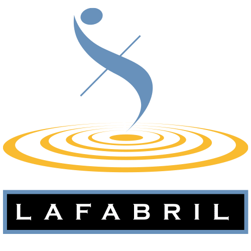Lafabril logo featuring a stylized figure above concentric yellow circles, with "LAFABRIL" text in a black rectangle below.