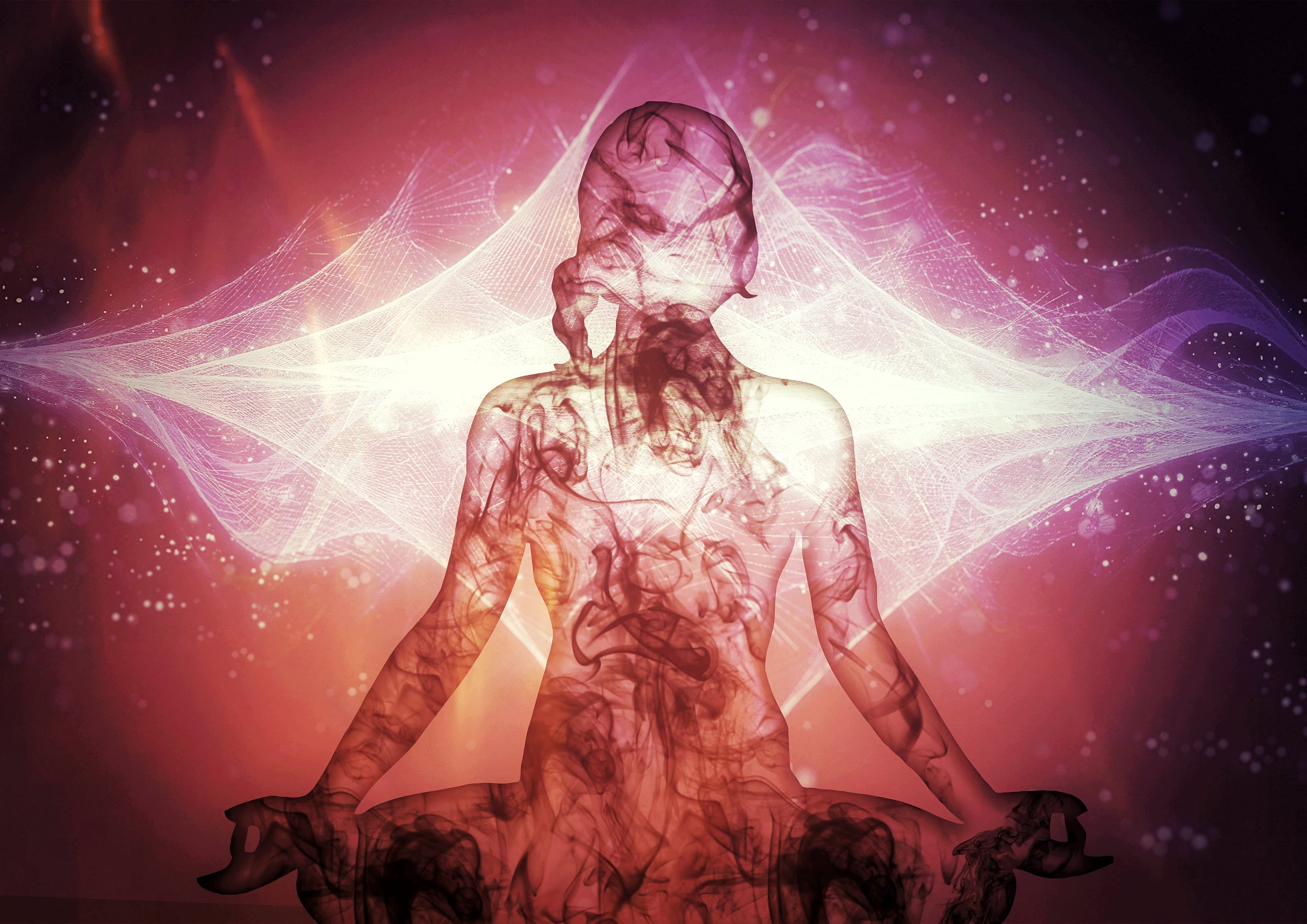 3d illustration of a woman meditating with light effects