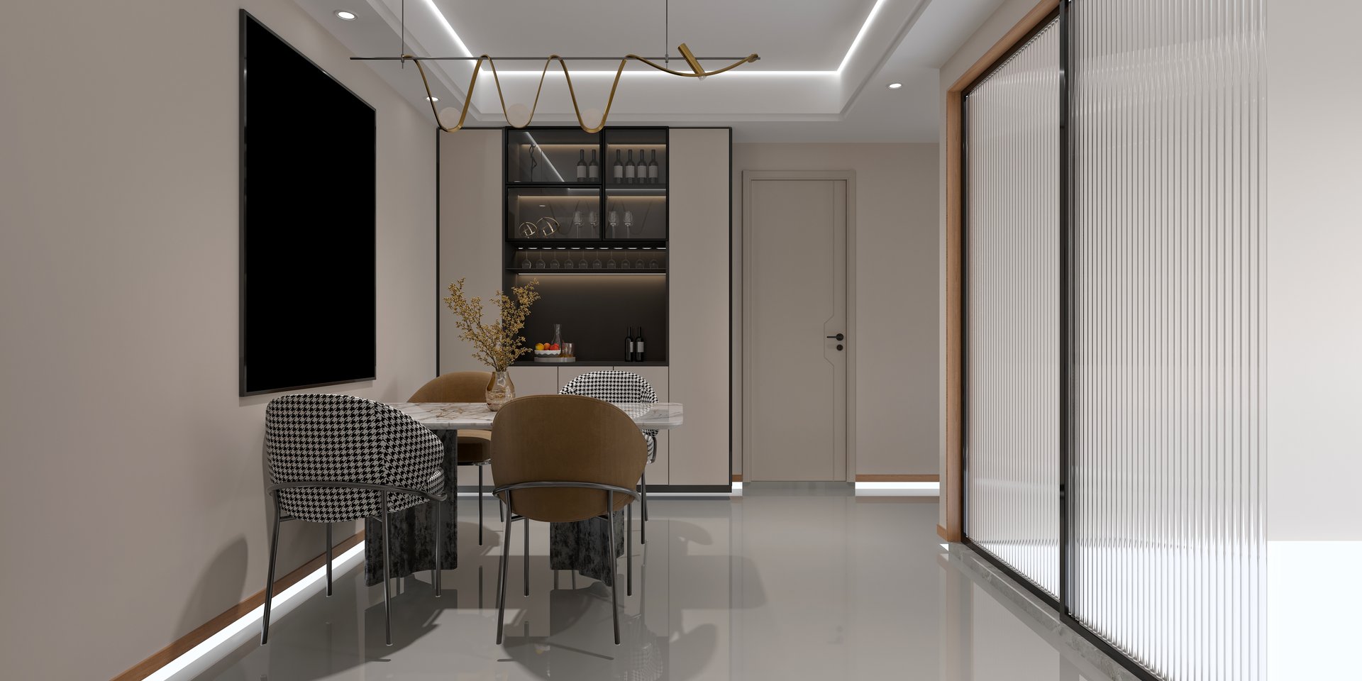 3d render of living room and dining space