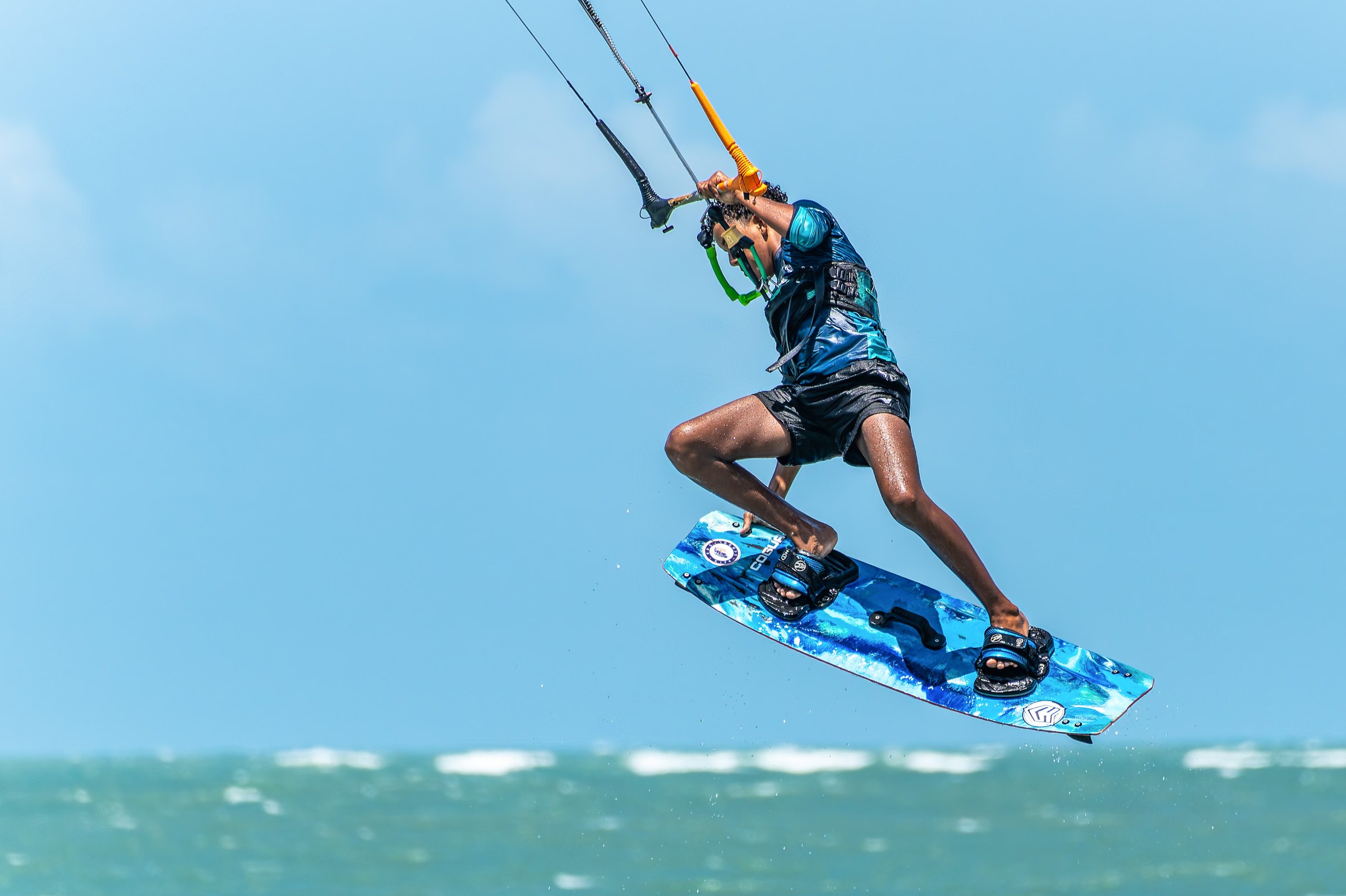 Barra Grande, Brazil - Jan 22, 2025: Kite surfing at Barra Grande beach on the coast of Piaui in northeastern Brazil.