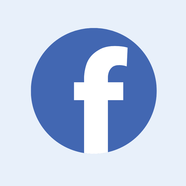 Blue circle with a white lowercase f, representing the Facebook logo.