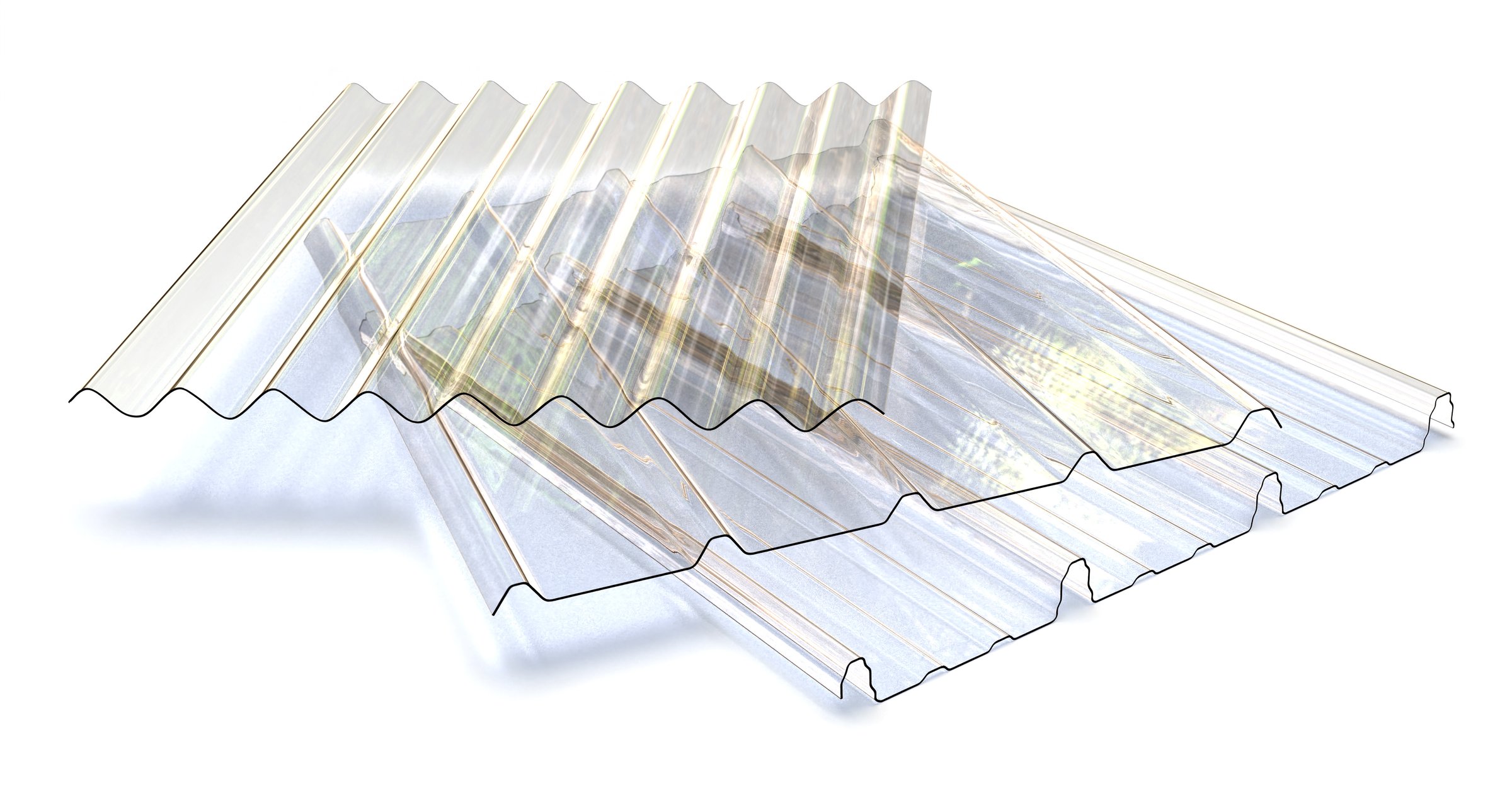 Profile sheets of transparent plastic isolated on white