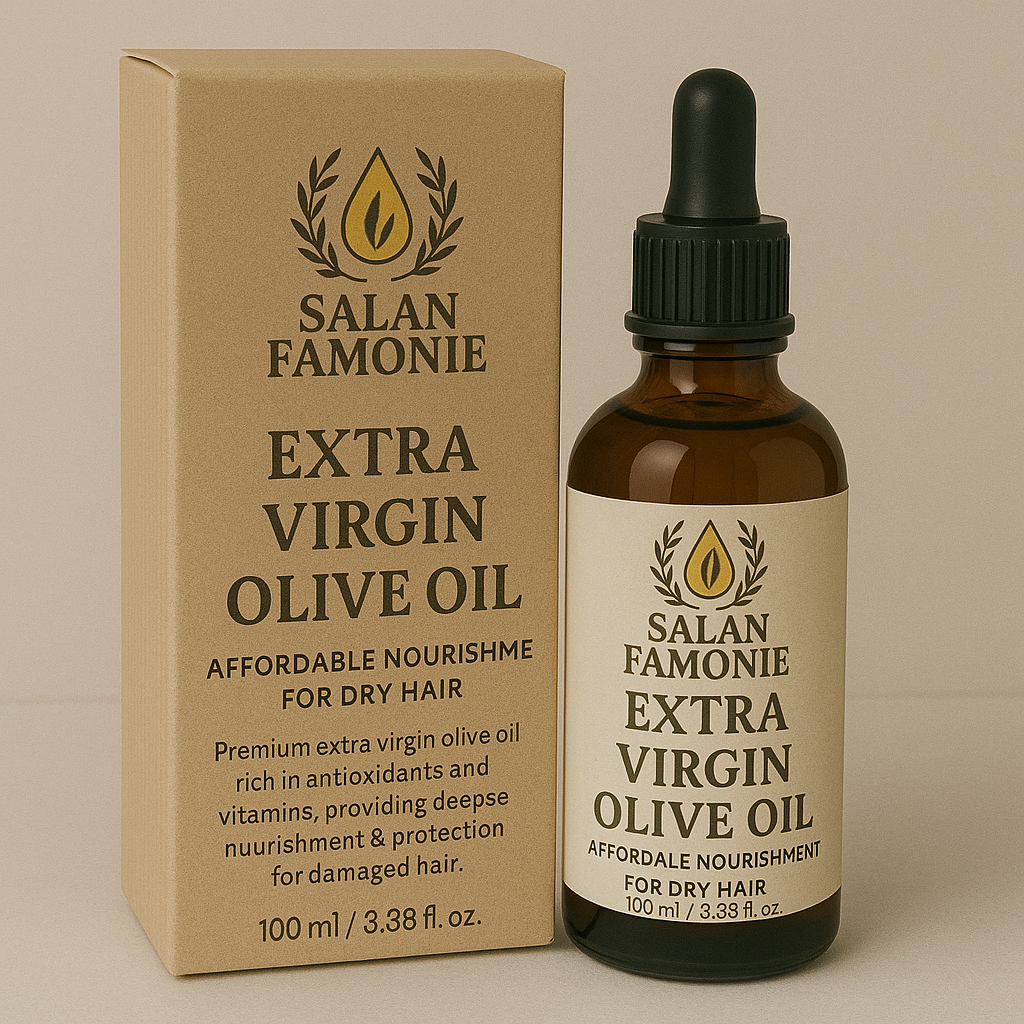 Premium extra virgin olive oil bottle for hair care treatment