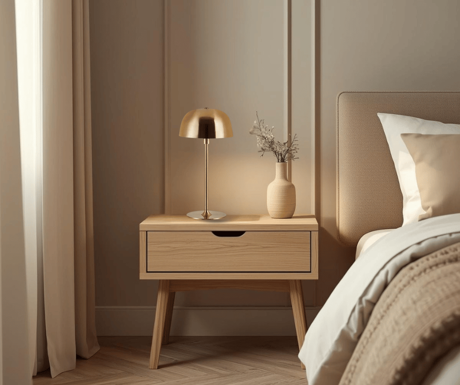 Soverom med messing bordlampe