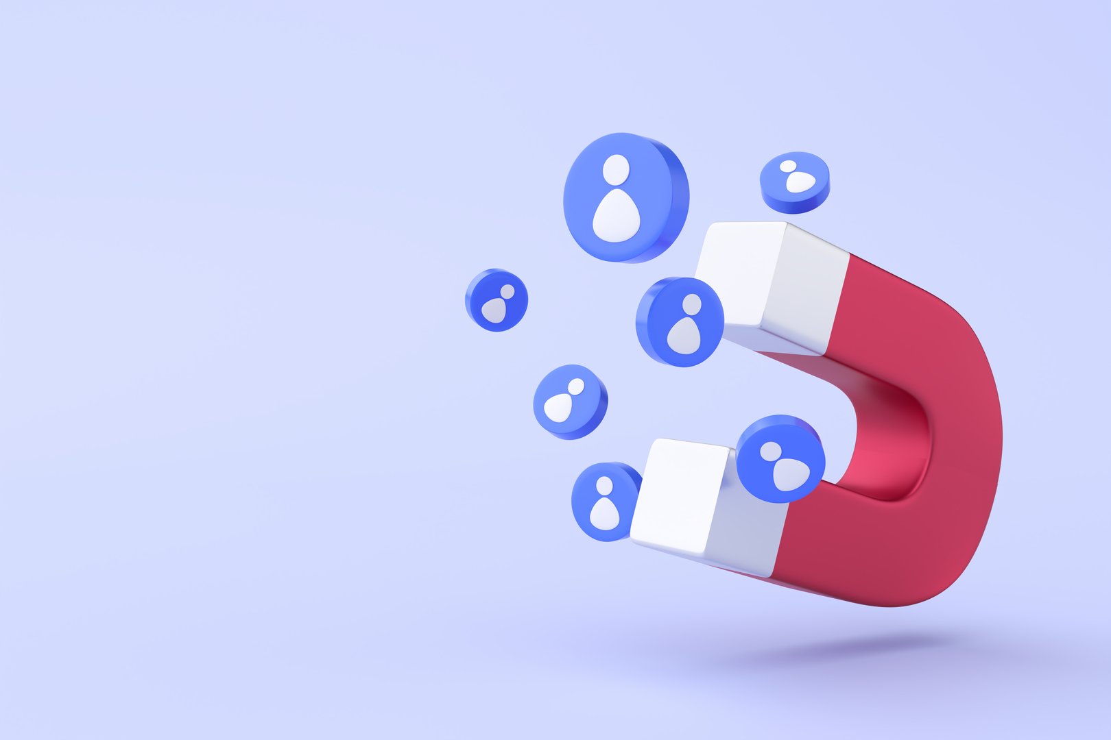 Customer attraction. Customer Retention Strategy, Inbound Marketing. Attracting more followers. 3D render.