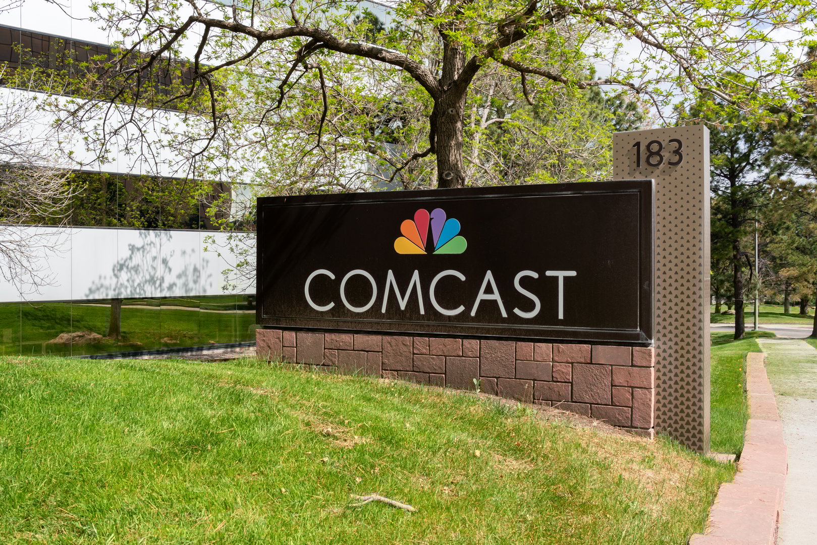 Comcast office in Englewood, CO, USA, May 18, 2023. Comcast Corporation is an American multinational telecommunication and media conglomerate.