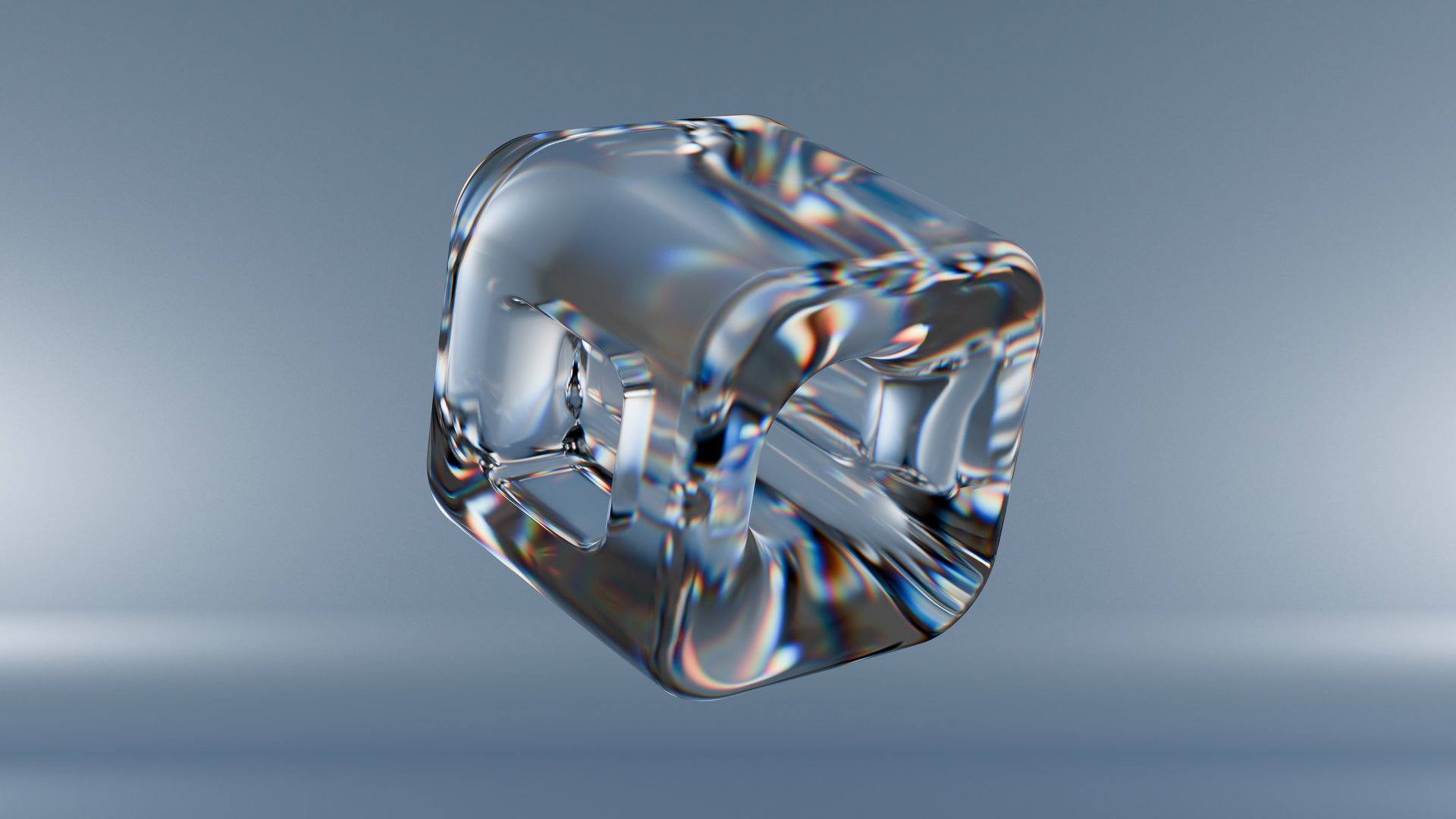 Modern transparent 3D hollow cube with smooth rounded edges and refractive glass surface. Perfect for conceptual visuals, branding, and tech-forward product presentations.