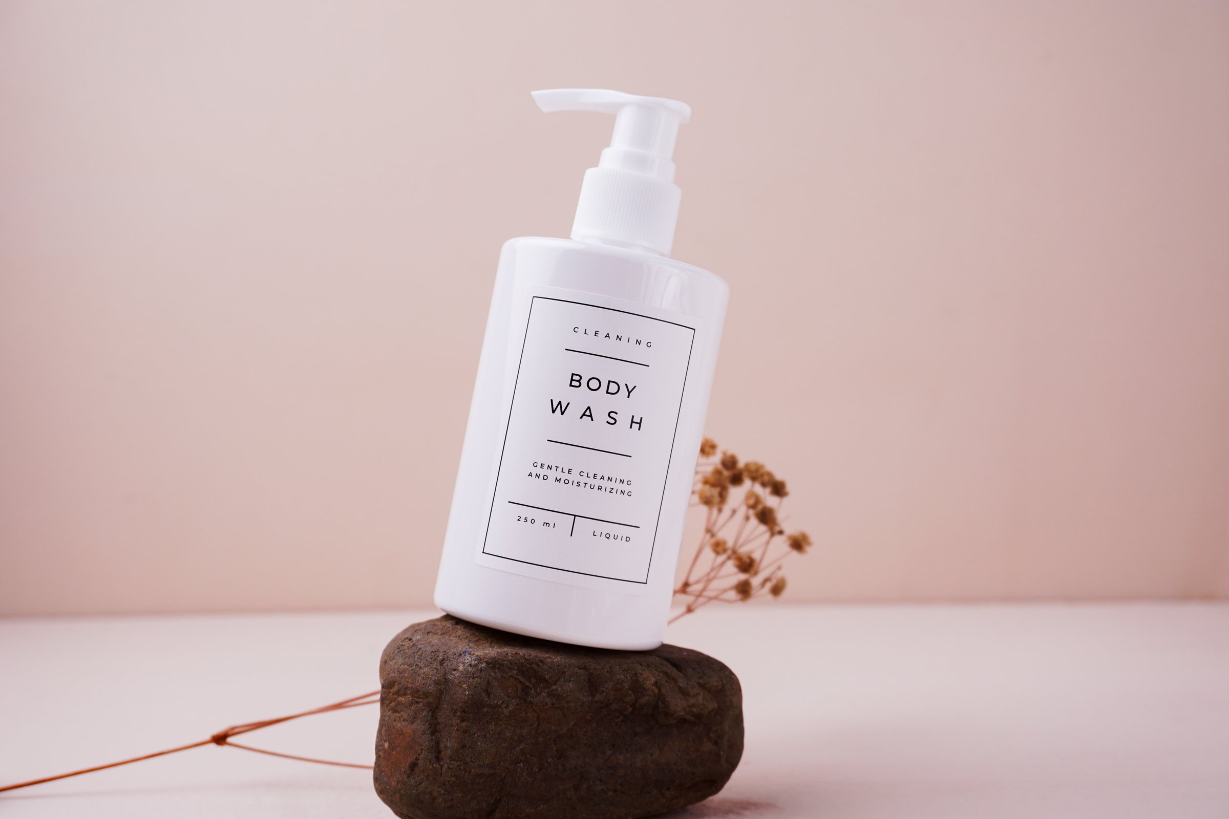 white liquid soap bottle, with cream background