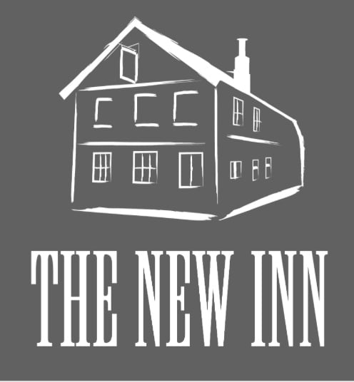 Illustration of a two-story building with "The New Inn" text below, on a gray background.
