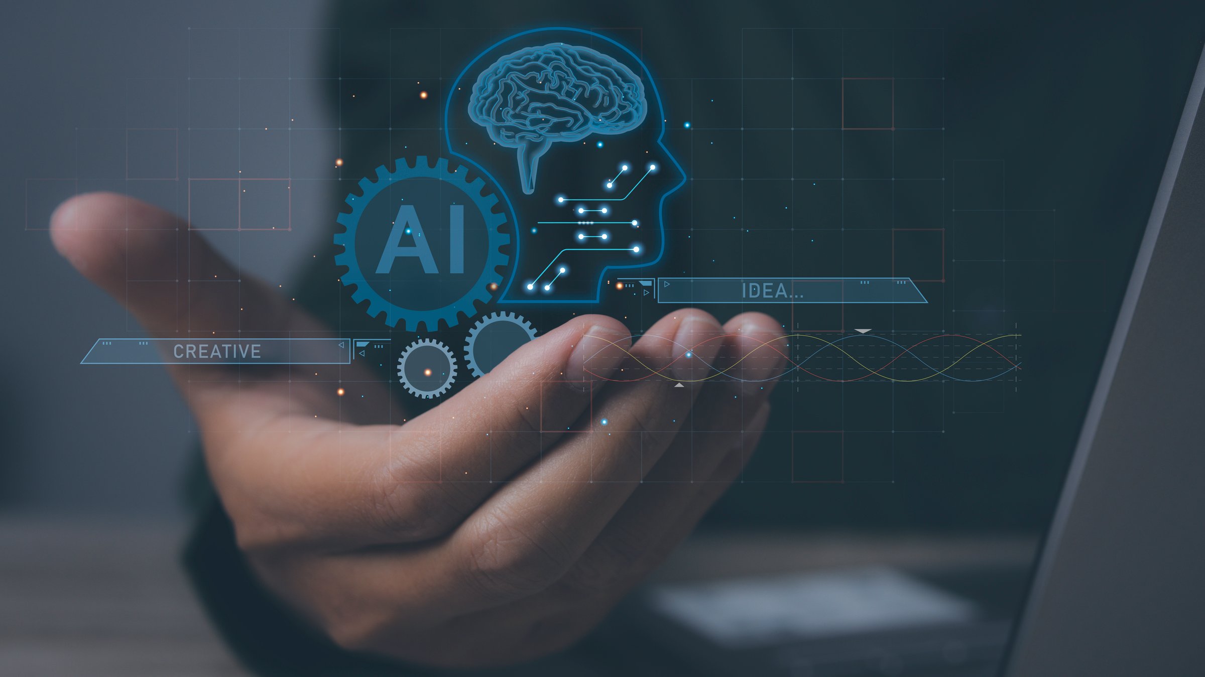 Artificial intelligence (AI), Digital technology creative mind idea thinking and brainstorm. Innovation and global digital transformation, internet of things (IOT), futuristic technology background.