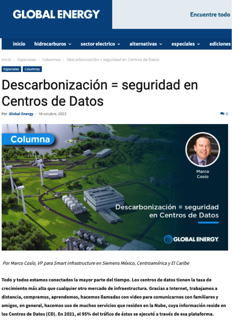 Descarbonización y seguridad en centros de datos - Global Energy