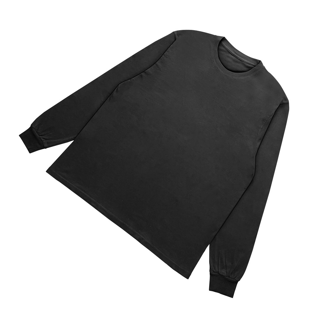 Blank black long sleeve t shirt front and back mockup, isolated on clean background with clipping path. Long sleeve flatlay Template for design and print.