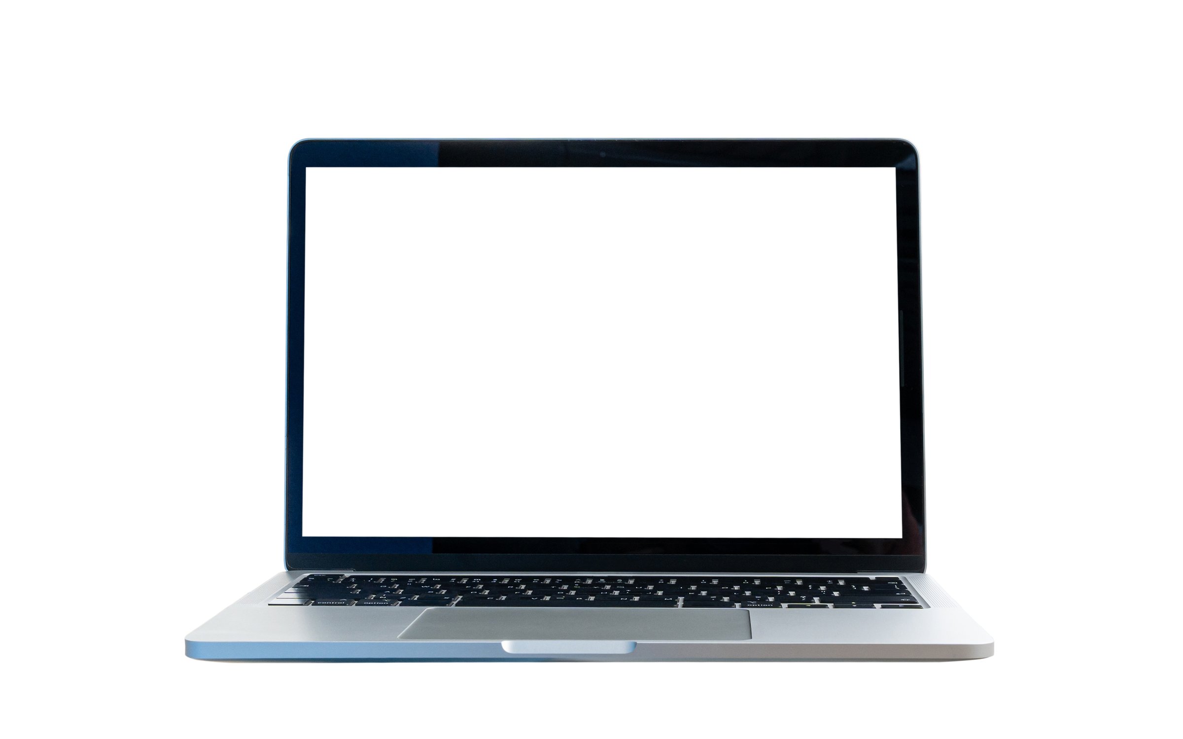 Laptop computer with blank screen on white background- clipping path