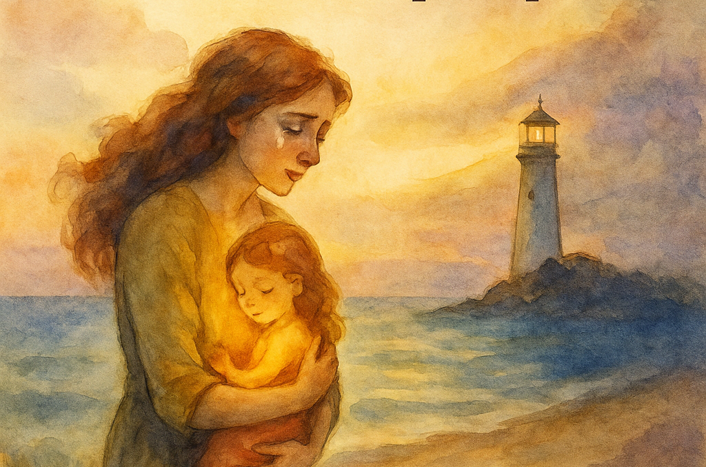 Camino hacia la luz del faro simbolizando el proceso de sanación de la carencia materna