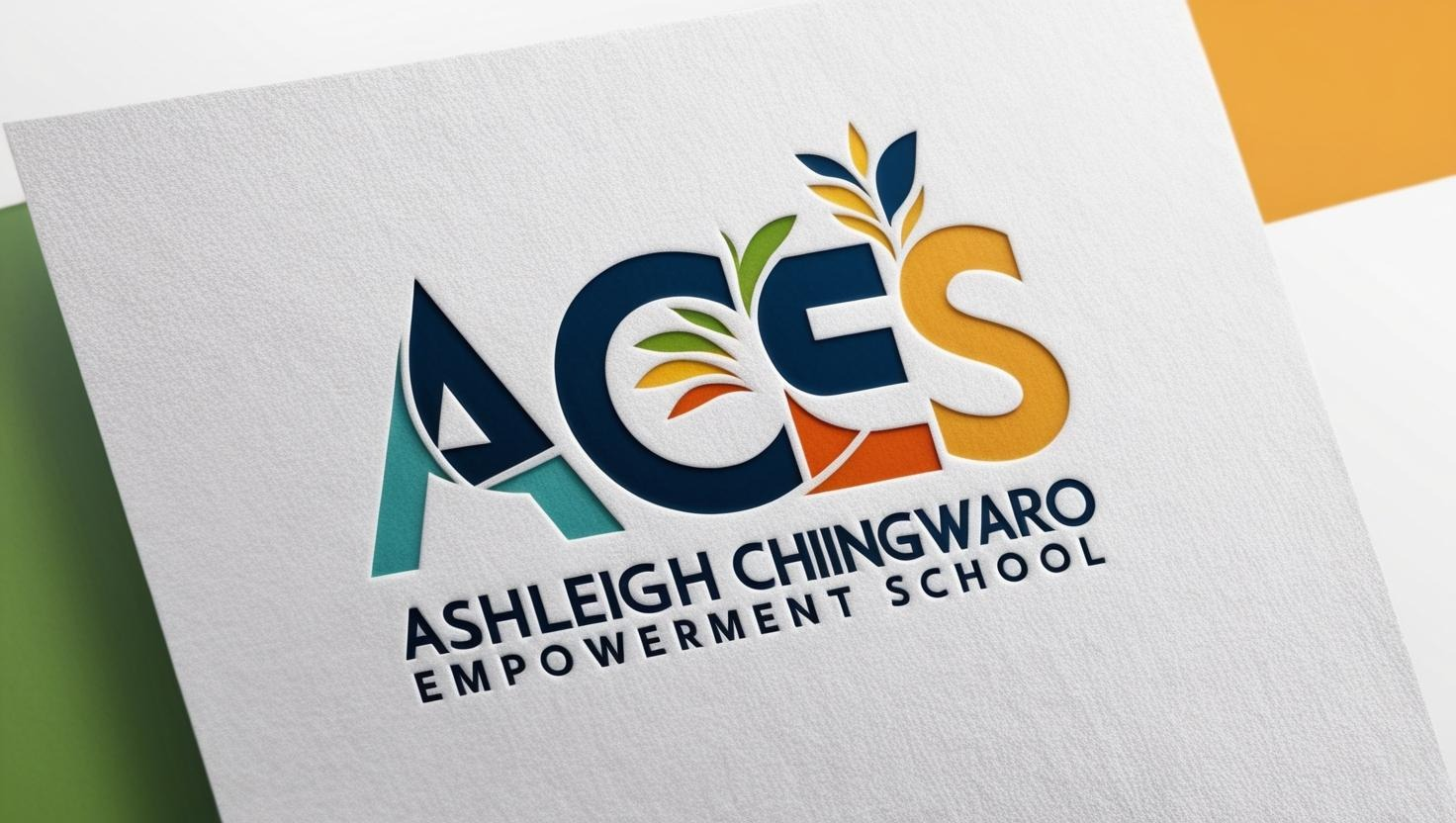 Logo of Ashleigh Chingwaro Empowerment School with colorful stylized letters and leaf accents.