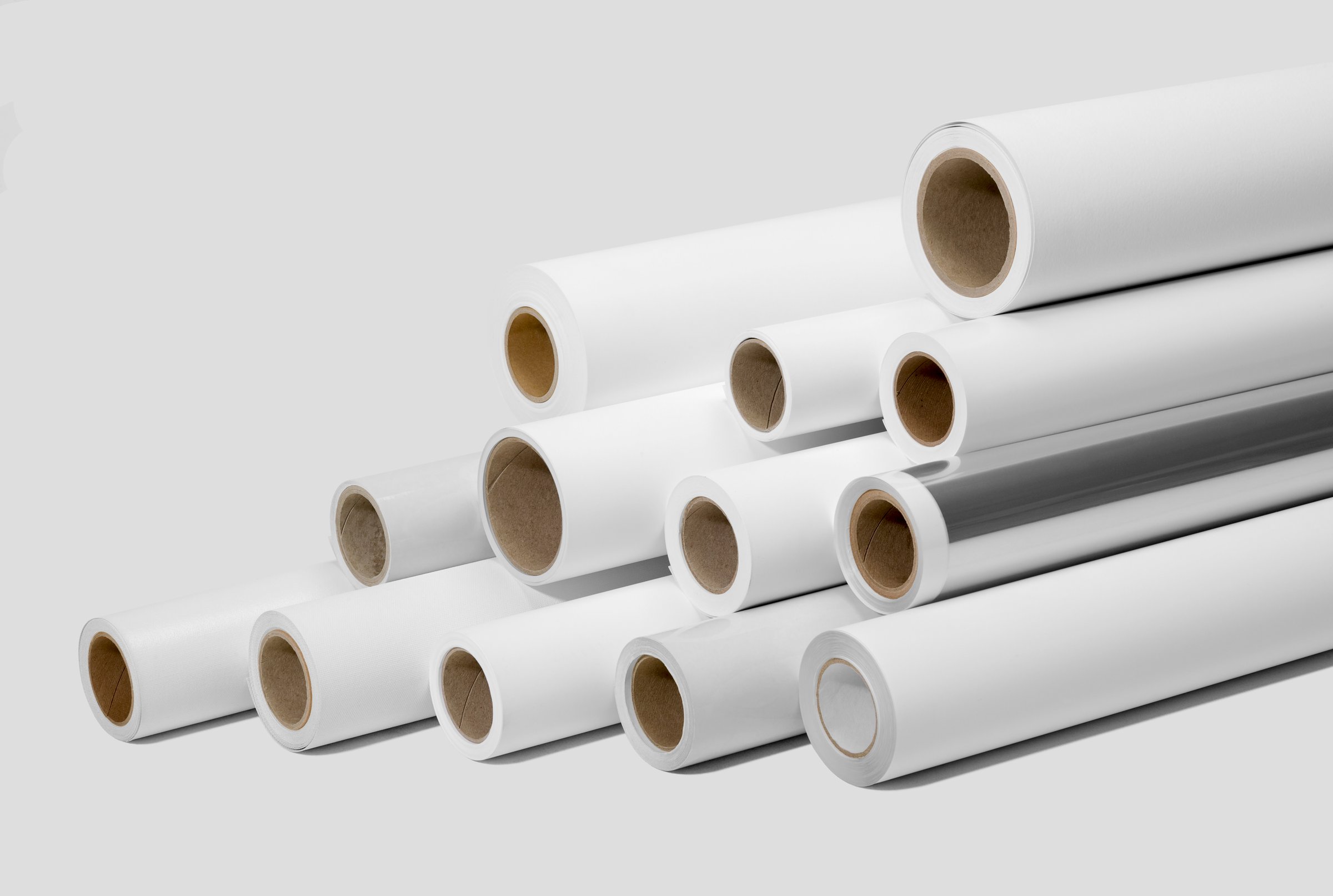 various print media rolls for wide-format printers in light grey back