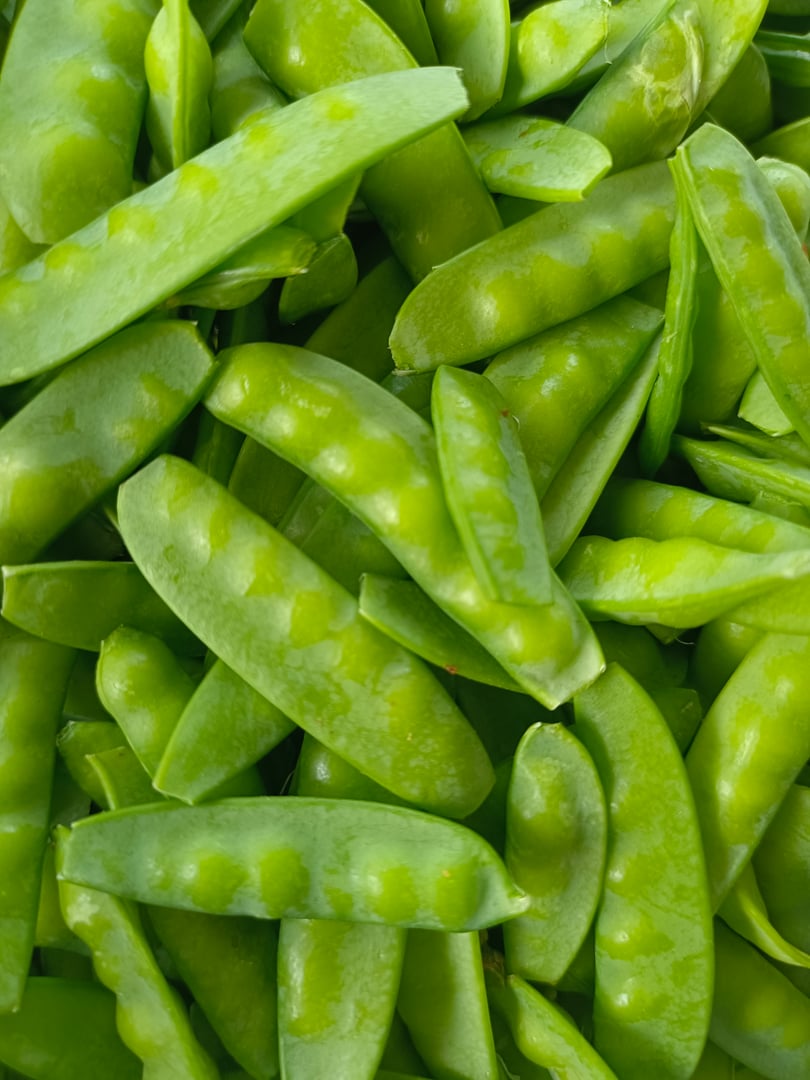 close up of a group of snow peas