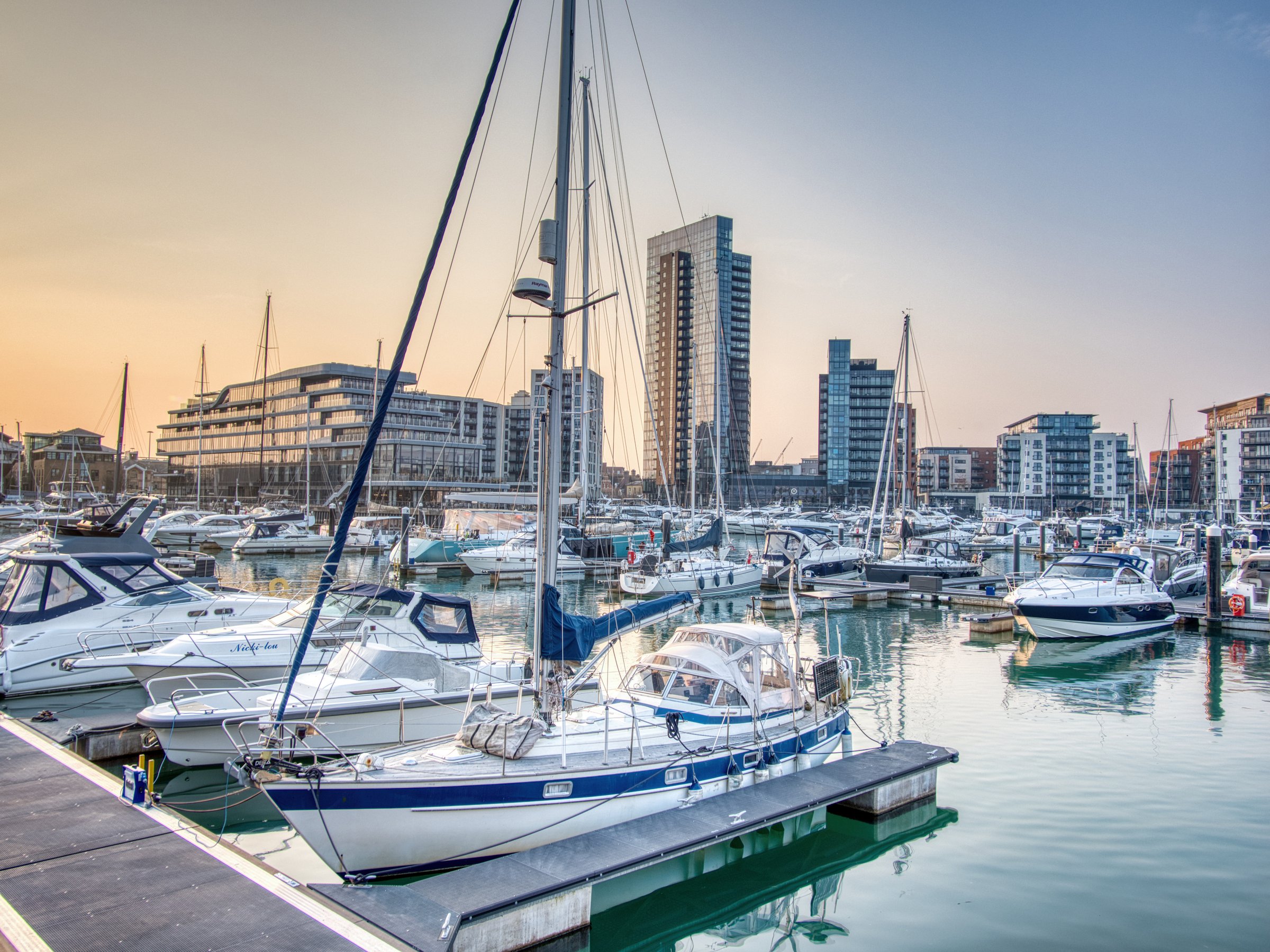 Sunset over Ocean Village Marina in Southampton