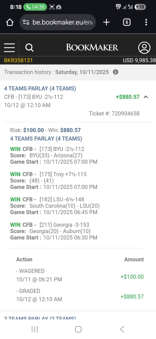 Client A betting results screenshot 2